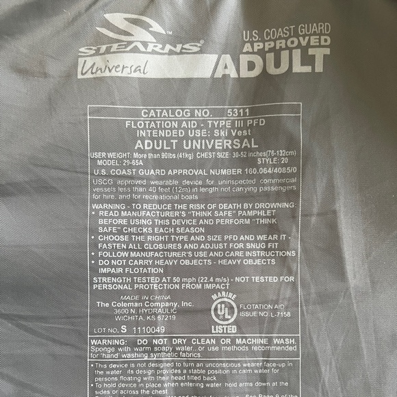 Adult Stearns Boating Life Jacket - blue and grey - EUC - ships fast💨 - Picture 5 of 9